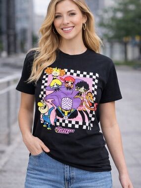 The Powerpuff Girls Black Graphic Tee - Women's Cartoon Crewneck